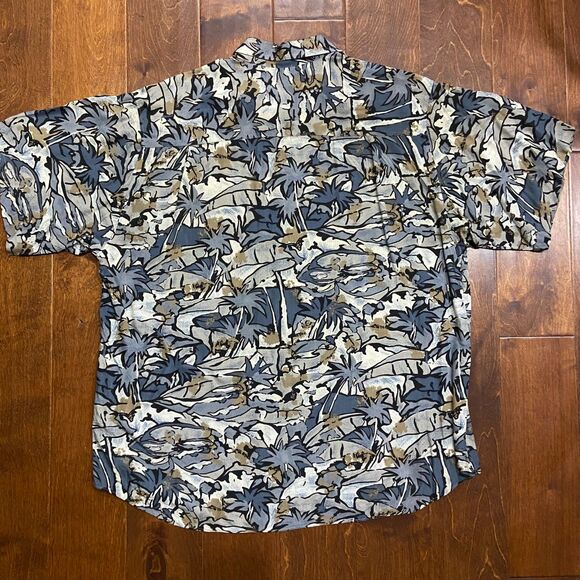 Aggio Vintage 90s Abstract Hawaiian Gray Tan Button Down Shirt Men's Size Large - Picture 4 of 7